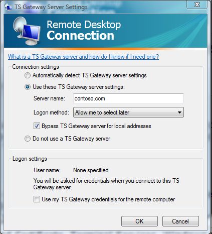 Remote Desktop Client TS Gateway Configuration